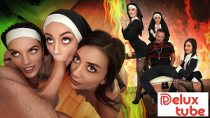 Three Horny Nuns Fuck the Devil Out of Him