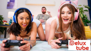 Two Slutty Pussies, One Girthy Cock