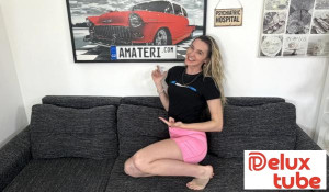 Laughing blonde Czech model loves a hard dick